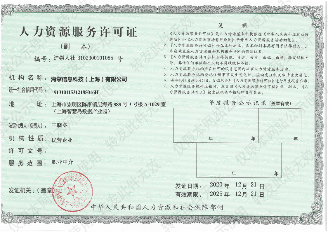 人力資源服務許可證 人力資源服務許可證